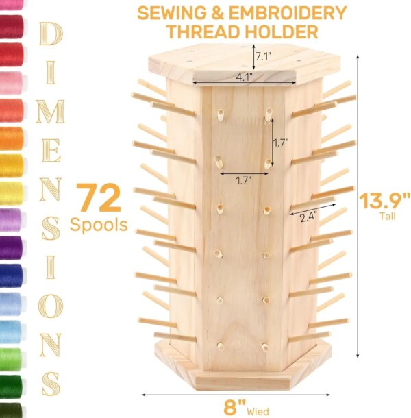 Rotating wooden sewing thread holder stand and bamboo sewing thread roller display rack holder