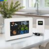 Smart Radio Control Weather Forecast Clock with LED Backlight Perpetual Calendar & Day of Week Touch Snooze Alarm 12/24H Display