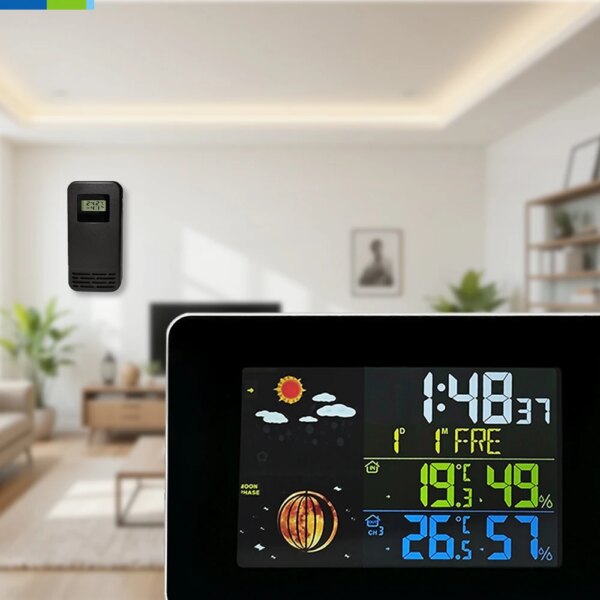 Smart Radio Control Weather Forecast Clock with LED Backlight Perpetual Calendar & Day of Week Touch Snooze Alarm 12/24H Display