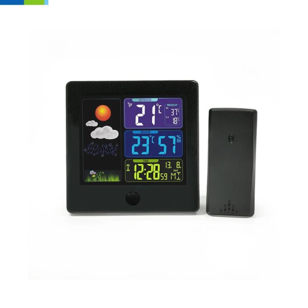 Smart Radio Control Weather Forecast Clock with LED Backlight Perpetual Calendar & Day of Week Touch Snooze Alarm 12/24H Display