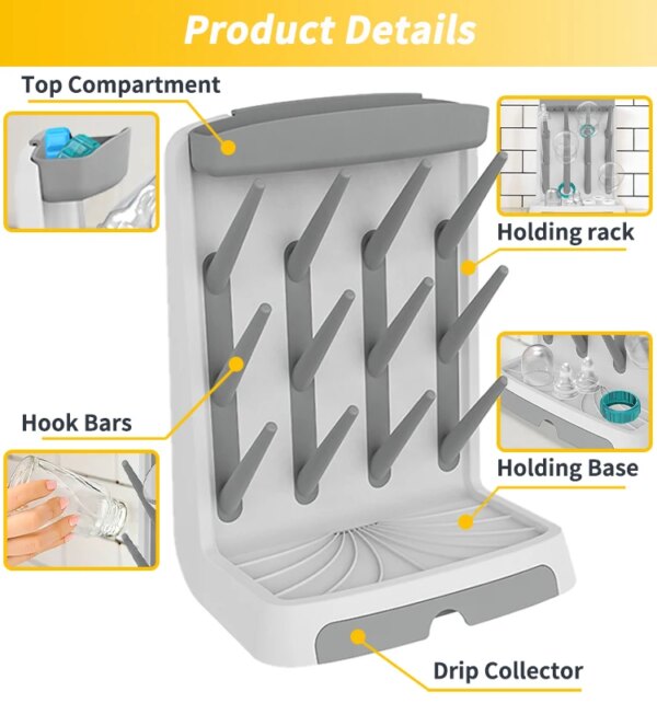 Space Saving Baby Bottle Drying Rack Vertical Standing Bottle Dryer Rack Holder for Countertop