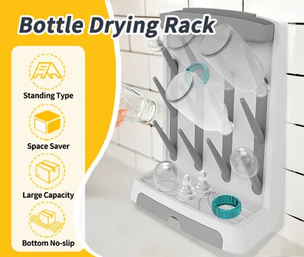 Space Saving Baby Bottle Drying Rack Vertical Standing Bottle Dryer Rack Holder for Countertop