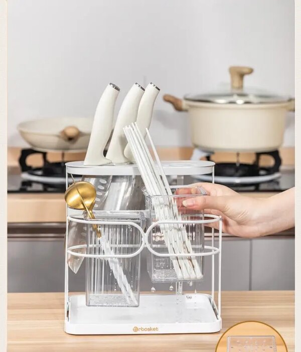 Versatile Multi-Functional Metal Kitchen Wall Rack Standing Type Iron Cutting Board Stand Knife Holder Chopsticks Organizer