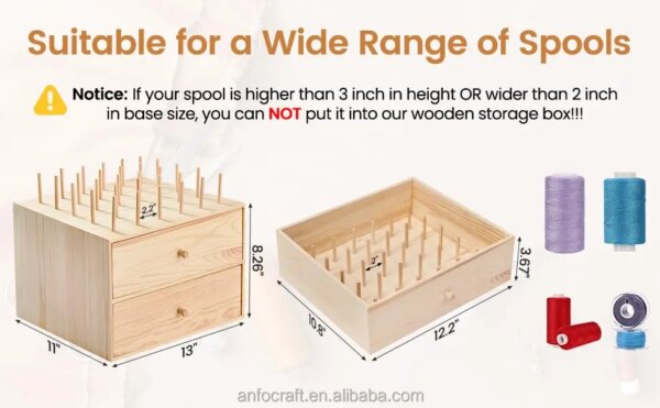 Wooden Thread Box Thread Holder Thread Rack Sewing and Embroidery Workbox Storage Box Organizer for Sewing 90-Pools