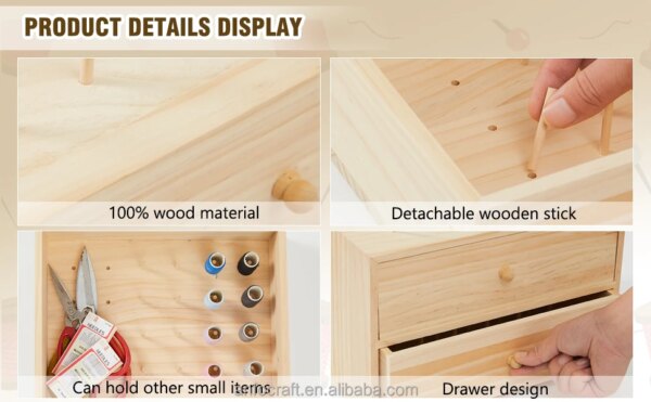 Wooden Thread Box Thread Holder Thread Rack Sewing and Embroidery Workbox Storage Box Organizer for Sewing 90-Pools
