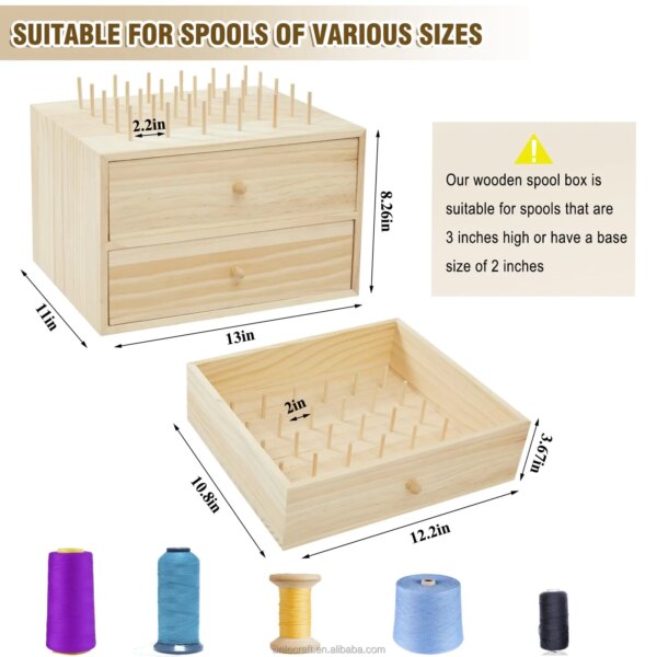 Wooden Thread Box Thread Holder Thread Rack Sewing and Embroidery Workbox Storage Box Organizer for Sewing 90-Pools