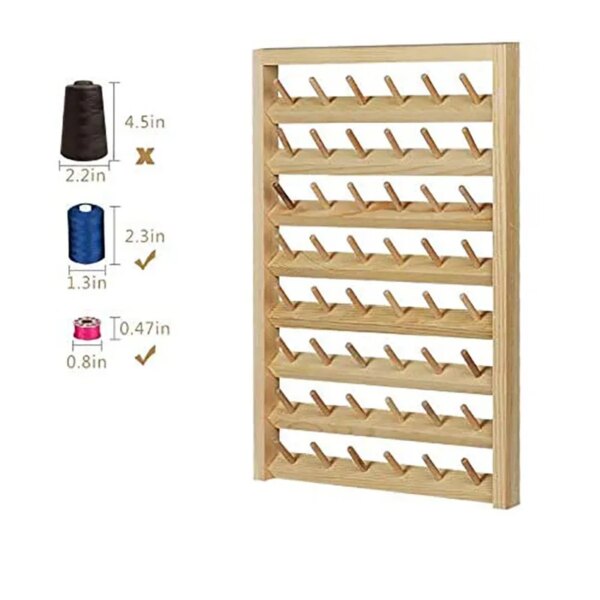 Wooden Thread Holder Sewing and Embroidery Thread Rack and Organizer Thread Rack for Sewing with Hanging Hooks