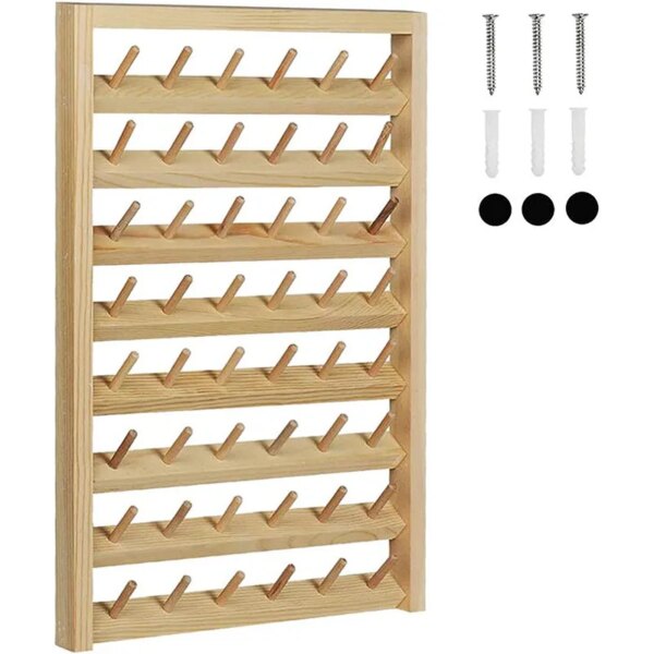 Wooden Thread Holder Sewing and Embroidery Thread Rack and Organizer Thread Rack for Sewing with Hanging Hooks