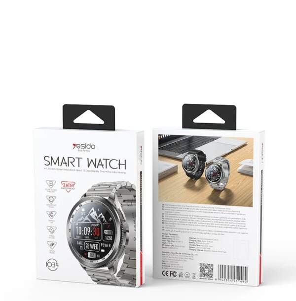 Yesido 1.43' AMOLED Screen 3ATM Phone Calling Rotating Control Magnetic Charging Zinc Alloy Smart Watch IO34