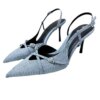 ZA Summer New Denim Fabric Pointy Foot High-heeled Women's Shoes Fashion with Thin Heels. Sandals Girl