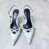 ZA Summer New Denim Fabric Pointy Foot High-heeled Women's Shoes Fashion with Thin Heels. Sandals Girl