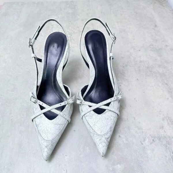 ZA Summer New Denim Fabric Pointy Foot High-heeled Women's Shoes Fashion with Thin Heels. Sandals Girl