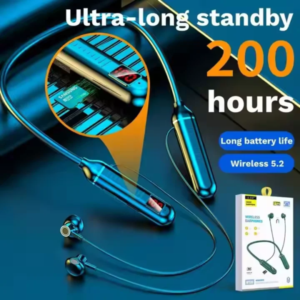 G02 Sports Neckband LED Digital Display Wireless BT Headphone Magnetic Bass Headset with Handsfree Earbuds Supports SD Card