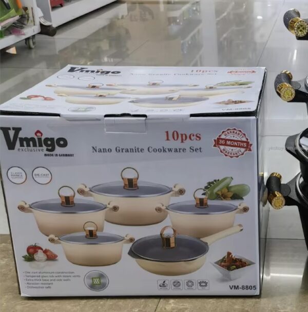 Vmigo Exclusive 10-Piece Nano Granite Cookware Set – Professional Die-Cast Aluminum (VM-8805)