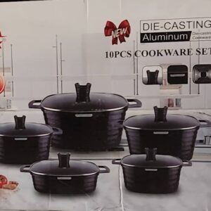 W.K Premium 10-Piece Die-Cast Aluminum Cookware Set – Granite Finish Non-Stick Pots